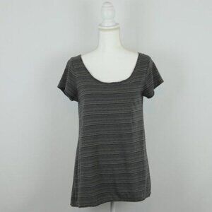 Prana Women's Medium Black & Brown Striped Scoop Neck A-Line Short Sleeve Tee